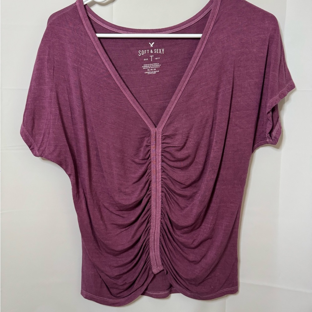 American Eagle Cinched V-Neck Tee